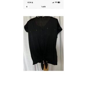 Fortune & Ivy Lucy Mixed Material Tie-Front Blouse Stitch Fix Black Women XL NEW